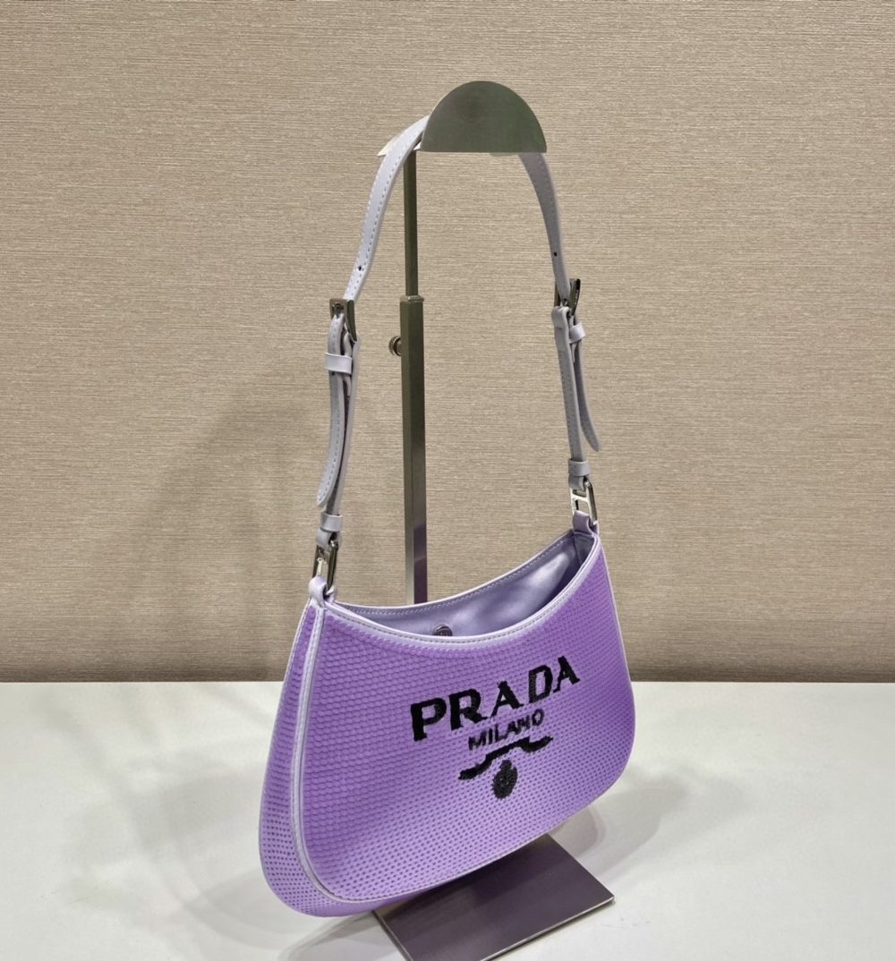 Prada Re-Edition 2000 Sequined Re-Nylon Mini-Bag Blue For Women, Women's Bags 8.6in/22cm