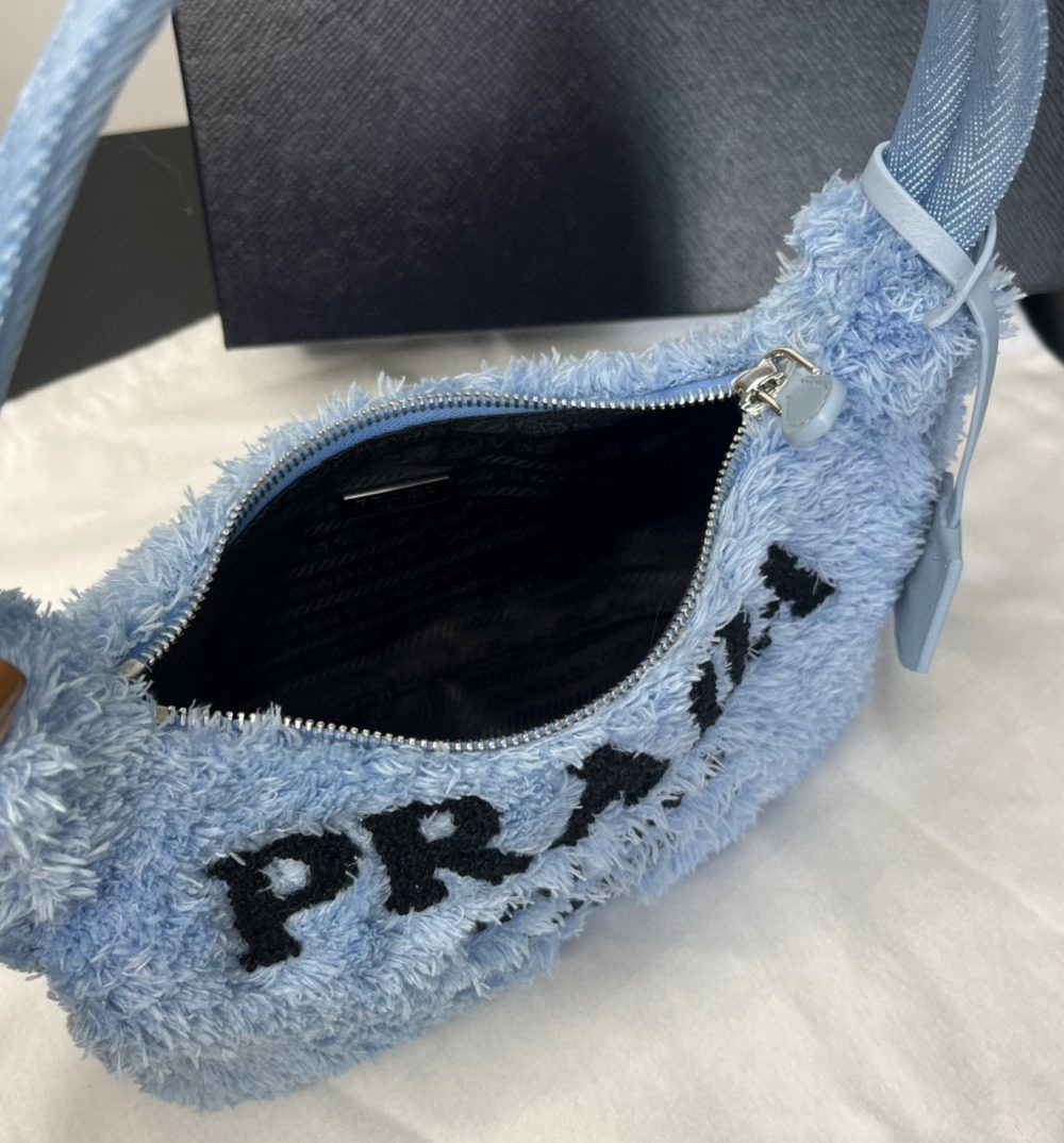 Prada Re-Edition 2000 Terry Mini-Bag Blue For Women, Women's Bags 8.6in/22cm 1NE515_2DXO_F0D4O