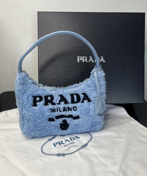 Prada Re-Edition 2000 Terry Mini-Bag Blue For Women, Women's Bags 8.6in/22cm 1NE515_2DXO_F0D4O