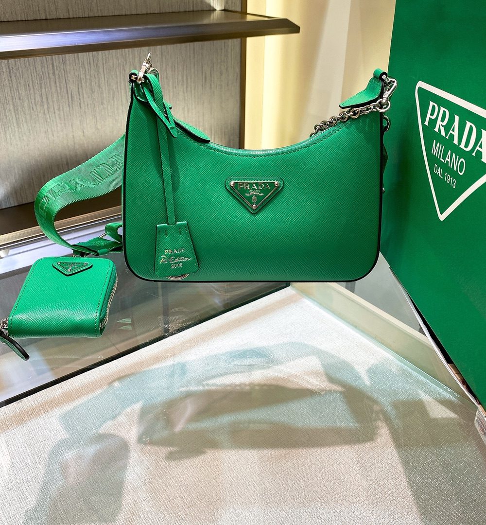 Prada Re-Edition 2005 Re-Nylon Mini Bag Green For Women, Women's Bags 8.6in/22cm