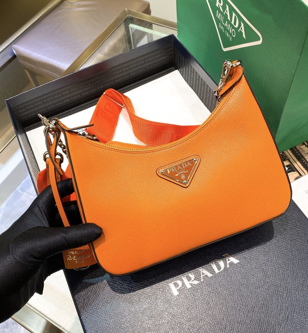 Prada Re-Edition 2005 Re-Nylon Mini Bag Orange For Women, Women's Bags 8.6in/22cm