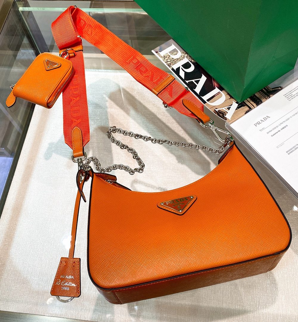 Prada Re-Edition 2005 Re-Nylon Mini Bag Orange For Women, Women's Bags 8.6in/22cm