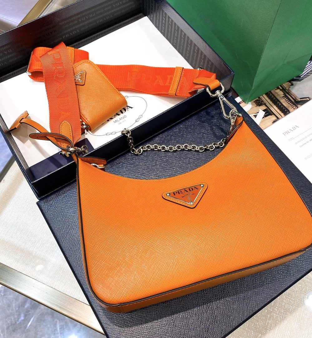 Prada Re-Edition 2005 Re-Nylon Mini Bag Orange For Women, Women's Bags 8.6in/22cm