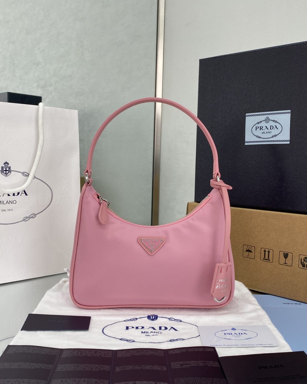 Prada Re-Edition 2005 Re-Nylon Mini Bag Pink For Women, Women's Bags 8.6in/22cm