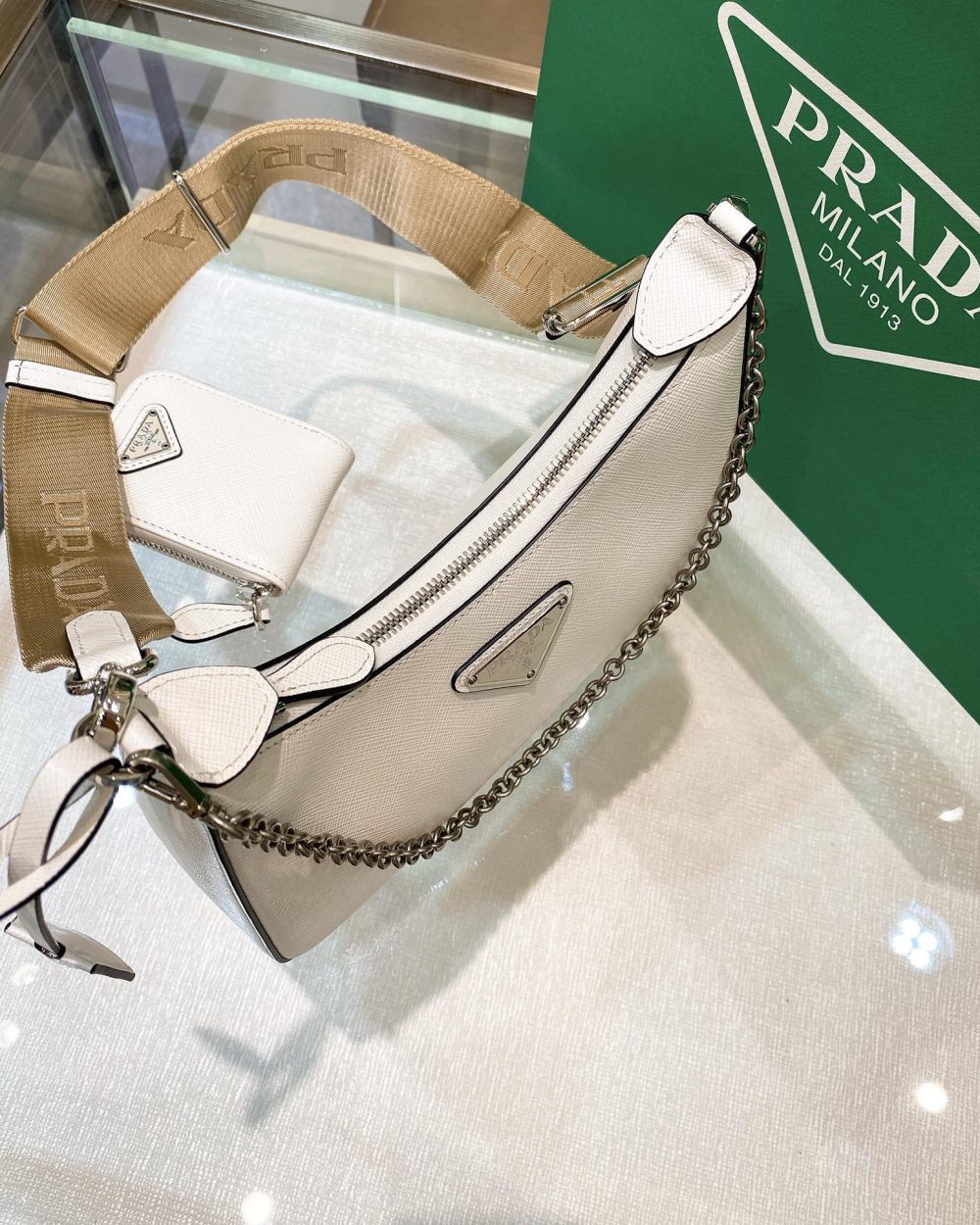 Prada Re-Edition 2005 Re-Nylon Mini Bag White For Women, Women's Bags 8.6in/22cm