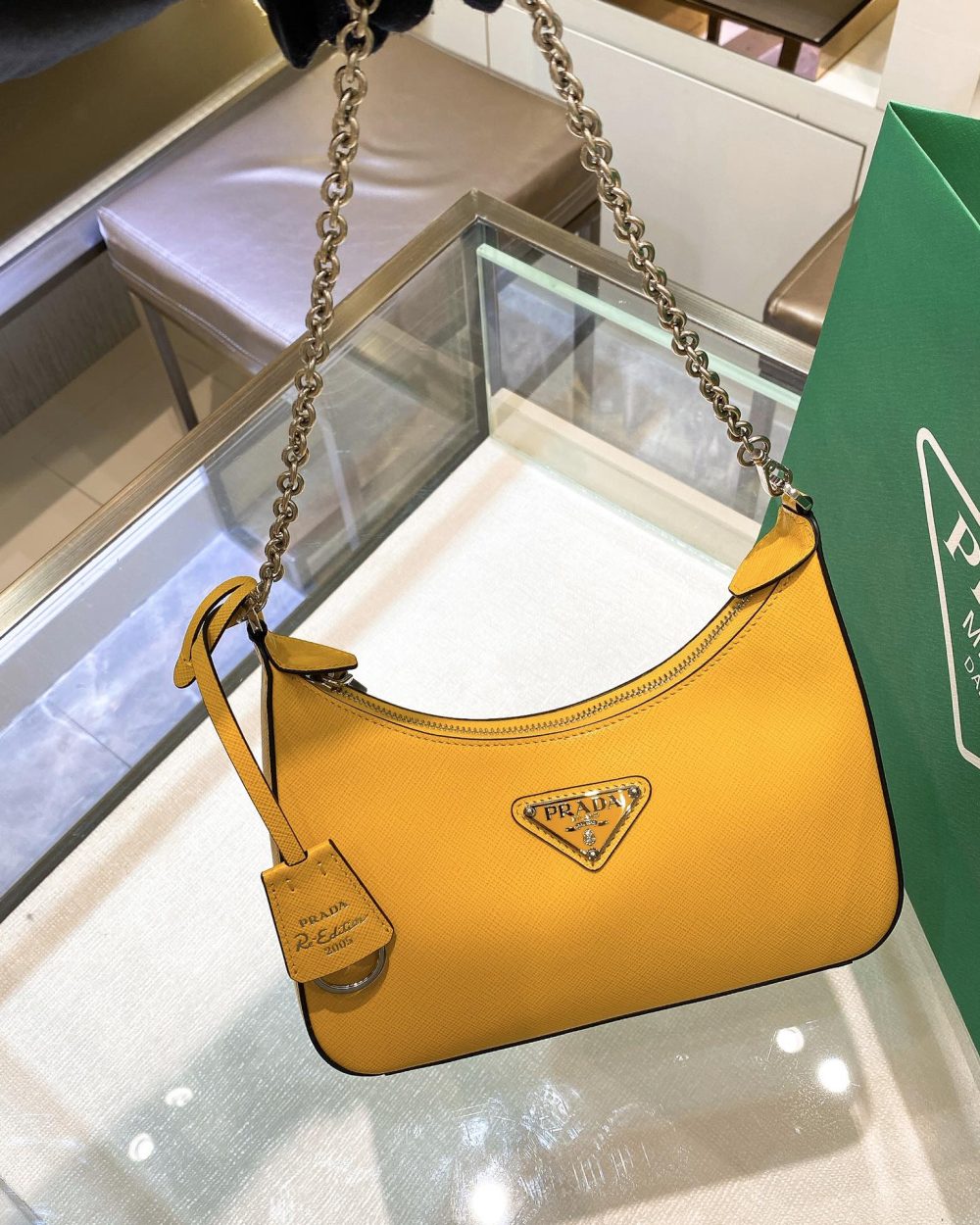 Prada Re-Edition 2005 Re-Nylon Mini Bag Yellow For Women, Women's Bags 8.6in/22cm