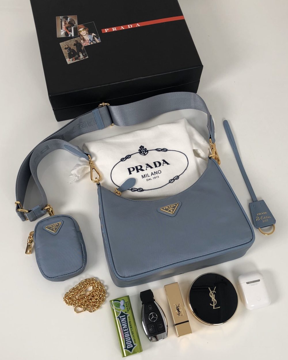 Prada Re-Edition 2005 Saffiano Bag Blue For Women, Women's Bags 8.6in/22cm 1BH204_NZV_F0ETB_V_V2M