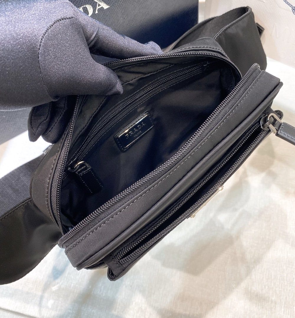 Prada Re-Nylon And Saffiano Belt Bag Black For Women, Women's Bags 8.2in/21cm 2VL977_2DMG_F0002_V_WOO