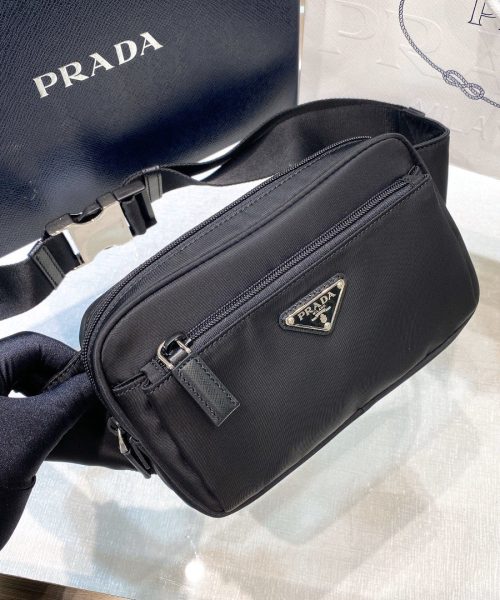 Prada Re-Nylon And Saffiano Belt Bag Black For Women, Women's Bags 8.2in/21cm 2VL977_2DMG_F0002_V_WOO
