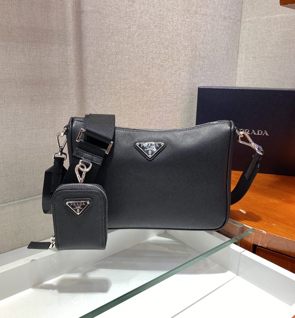 Prada Re-Nylon And Saffiano Shoulder Bag Black For Women, Women's Bags 9.4in/24cm 2VH113_2DMH_F0002_V_OOP