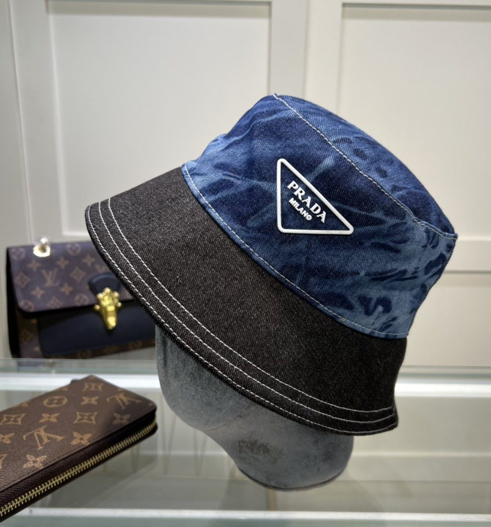 Prada Re-Nylon Bucket Hat Black/Blue Prada Hat