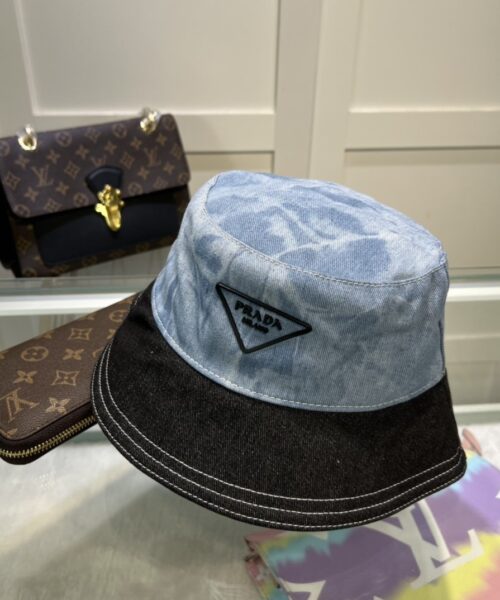 Prada Re-Nylon Bucket Hat Black/Light Blue Prada Hat