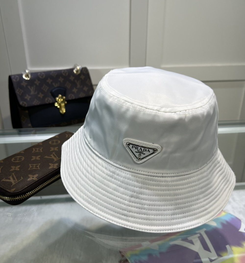 Prada Re-Nylon Bucket Hat White Prada Hat 1HC137_2DMI_F0009