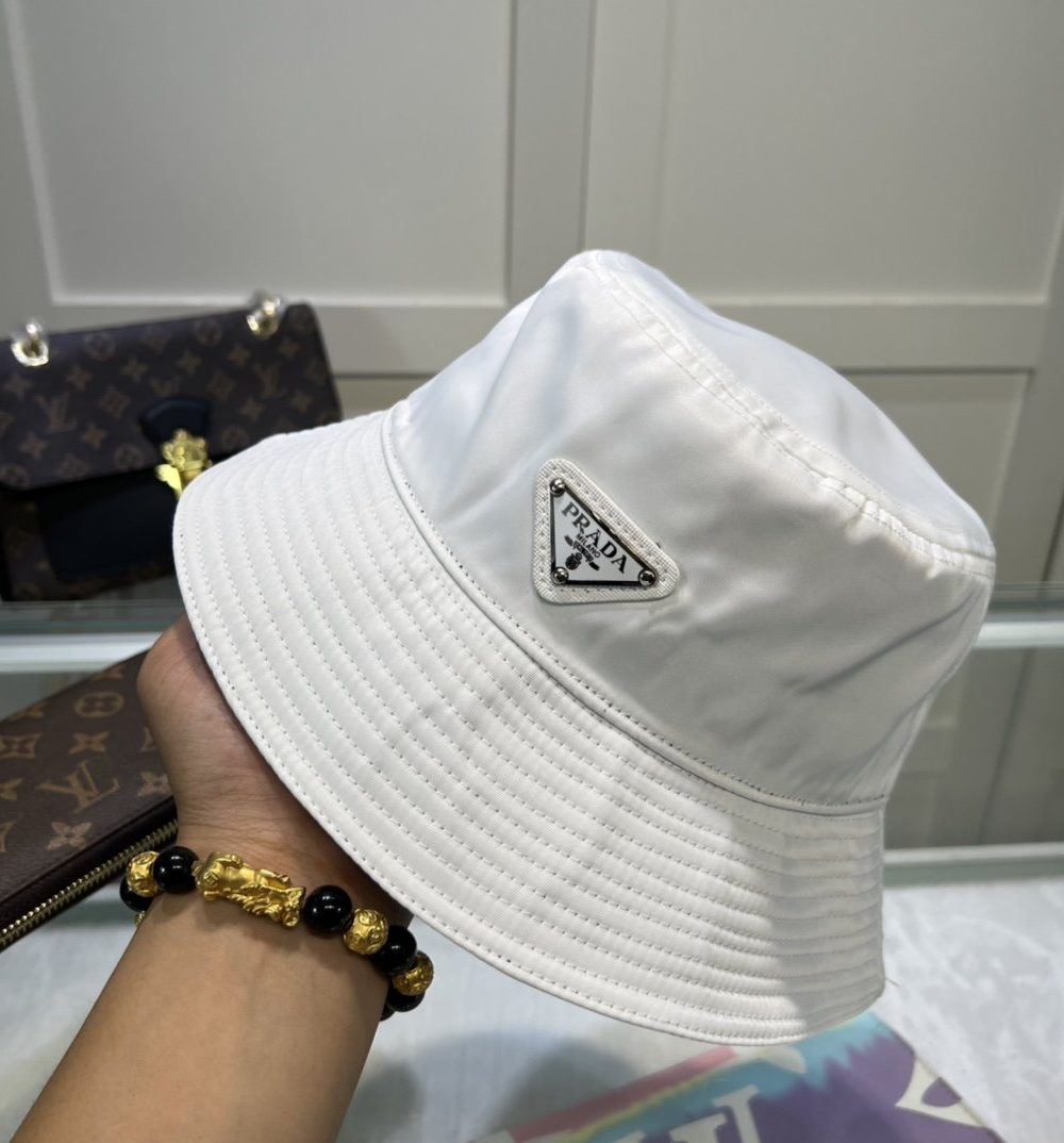 Prada Re-Nylon Bucket Hat White Prada Hat 1HC137_2DMI_F0009