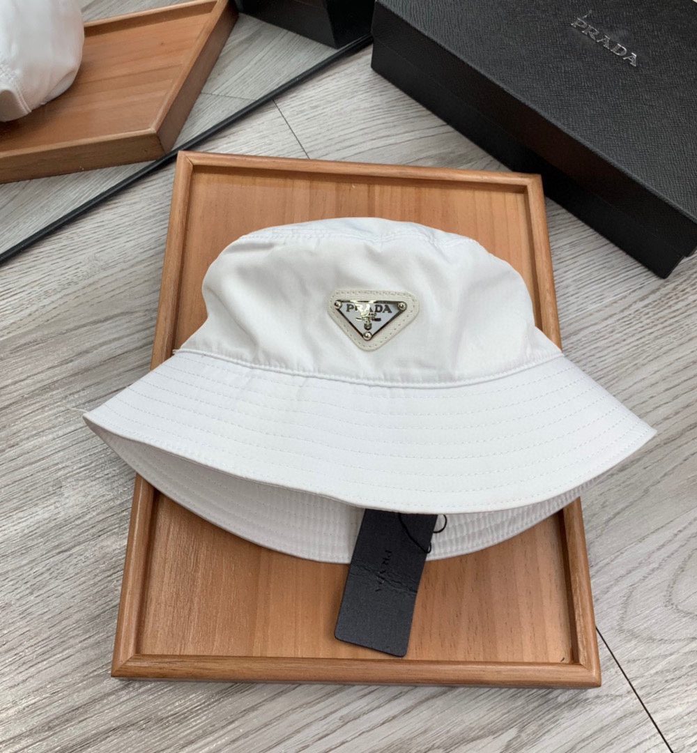 Prada Re-Nylon Bucket Hat White Prada Hat 1HC137_2DMI_F0009