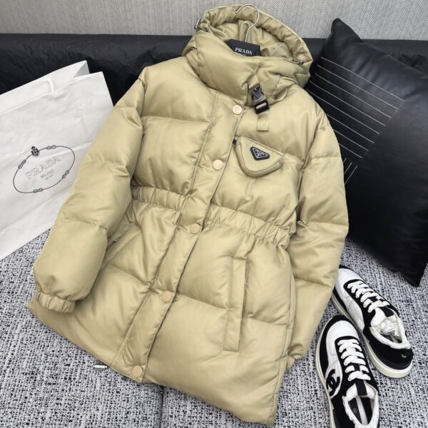 Prada Re-Nylon Down Jacket Beige For Women