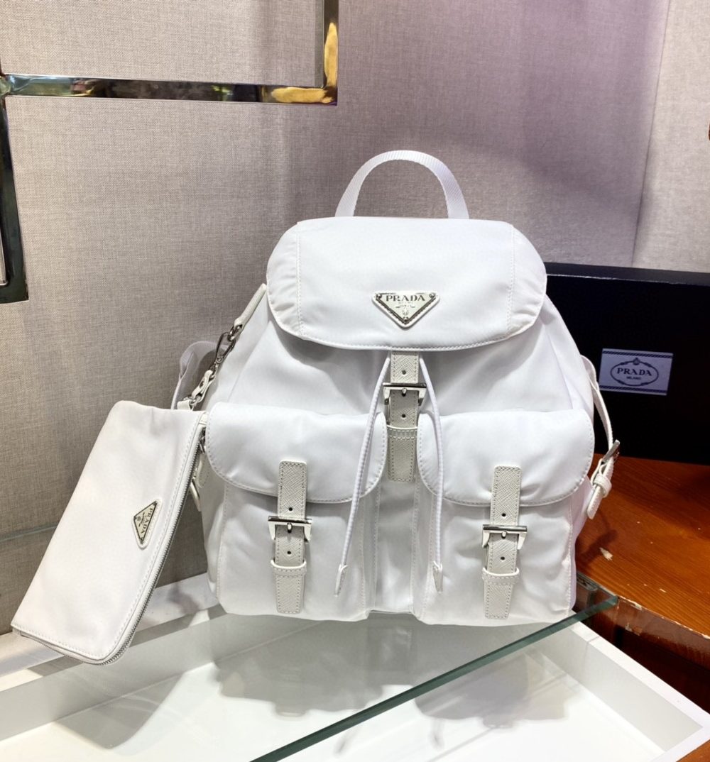 Prada Re-Nylon Medium Backpack White For Women, Women's Bags 12.6in/32cm 1BZ811_RV44_F0009_V_OTO