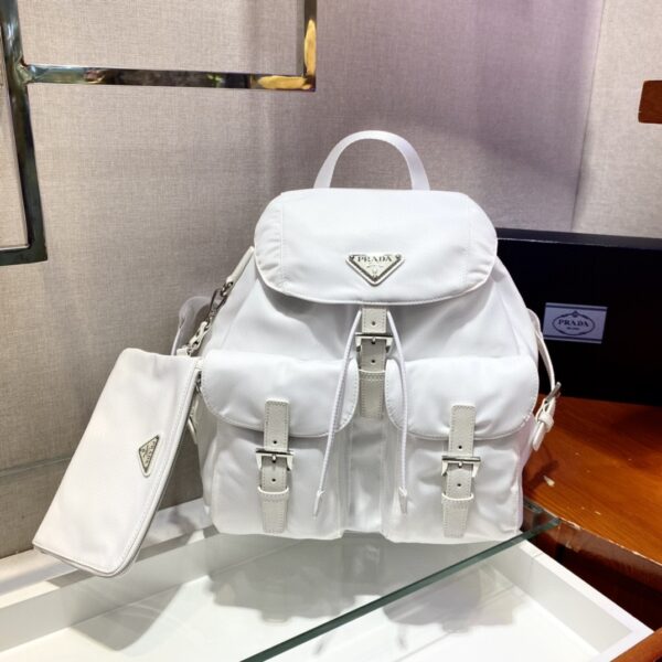Prada Re-Nylon Medium Backpack White For Women, Women's Bags 12.6in/32cm 1BZ811_RV44_F0009_V_OTO