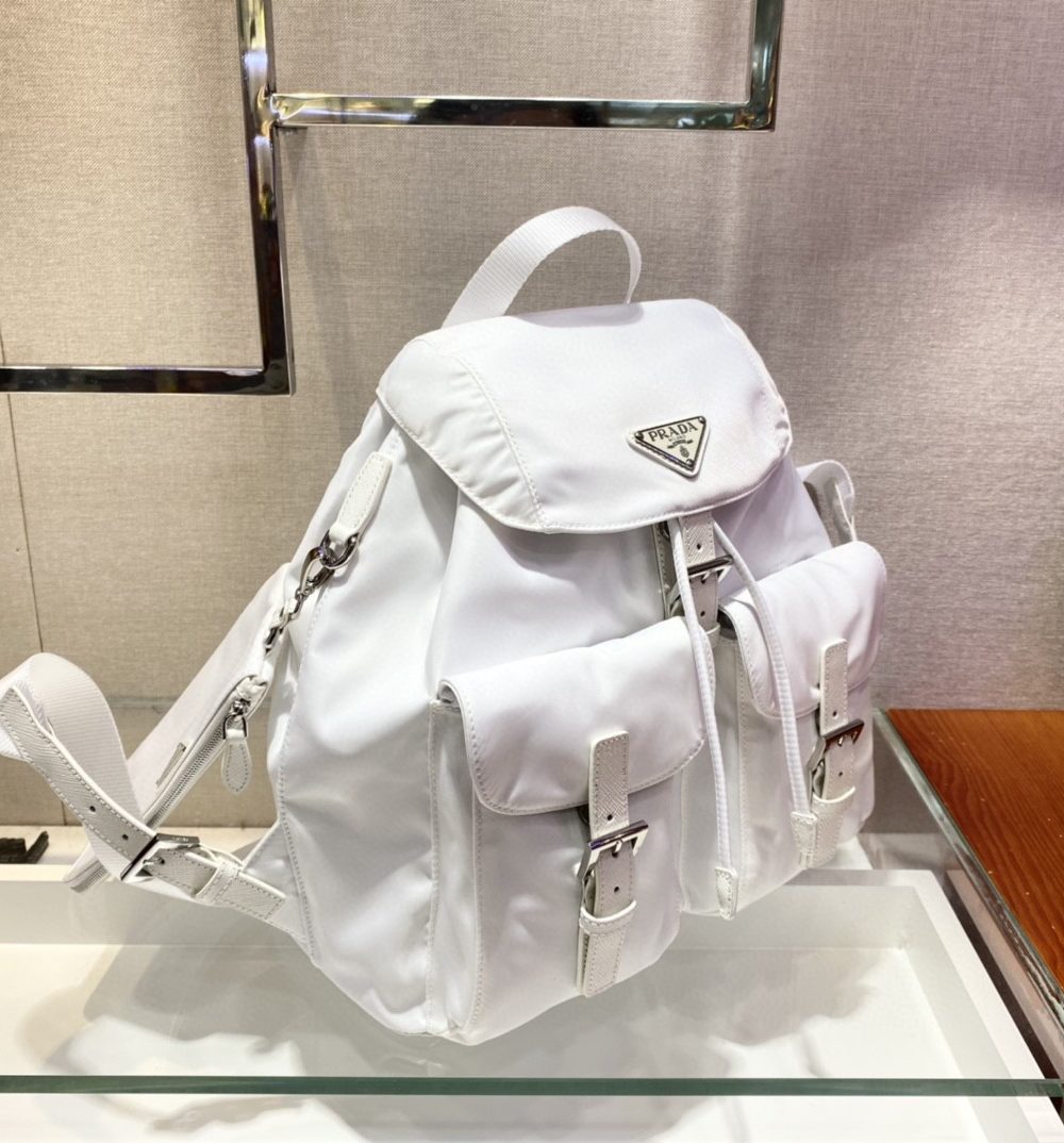 Prada Re-Nylon Medium Backpack White For Women, Women's Bags 12.6in/32cm 1BZ811_RV44_F0009_V_OTO