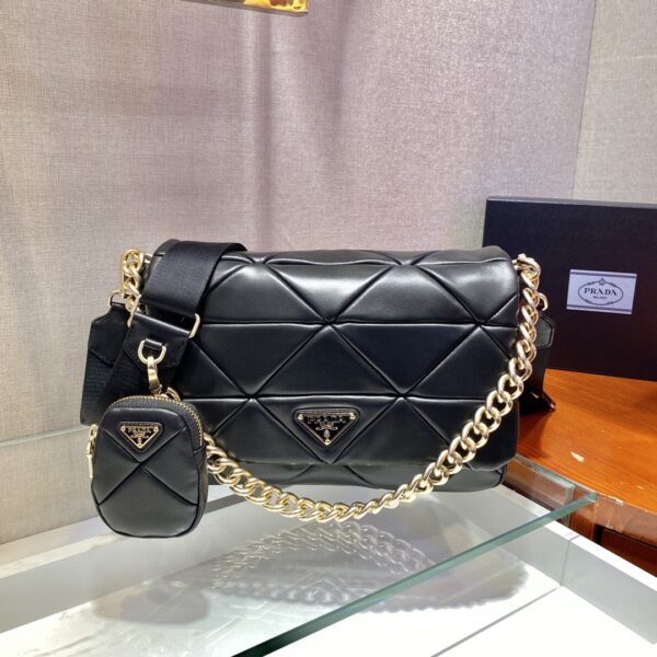Prada Re-Nylon Padded Shoulder Bag Black For Women, Women's Bags 11in/28cm