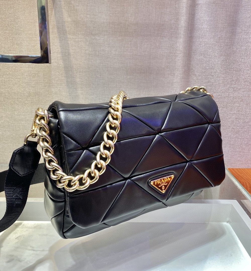 Prada Re-Nylon Padded Shoulder Bag Black For Women, Women's Bags 11in/28cm