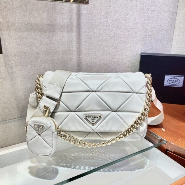 Prada Re-Nylon Padded Shoulder Bag White For Women, Women's Bags 11in/28cm