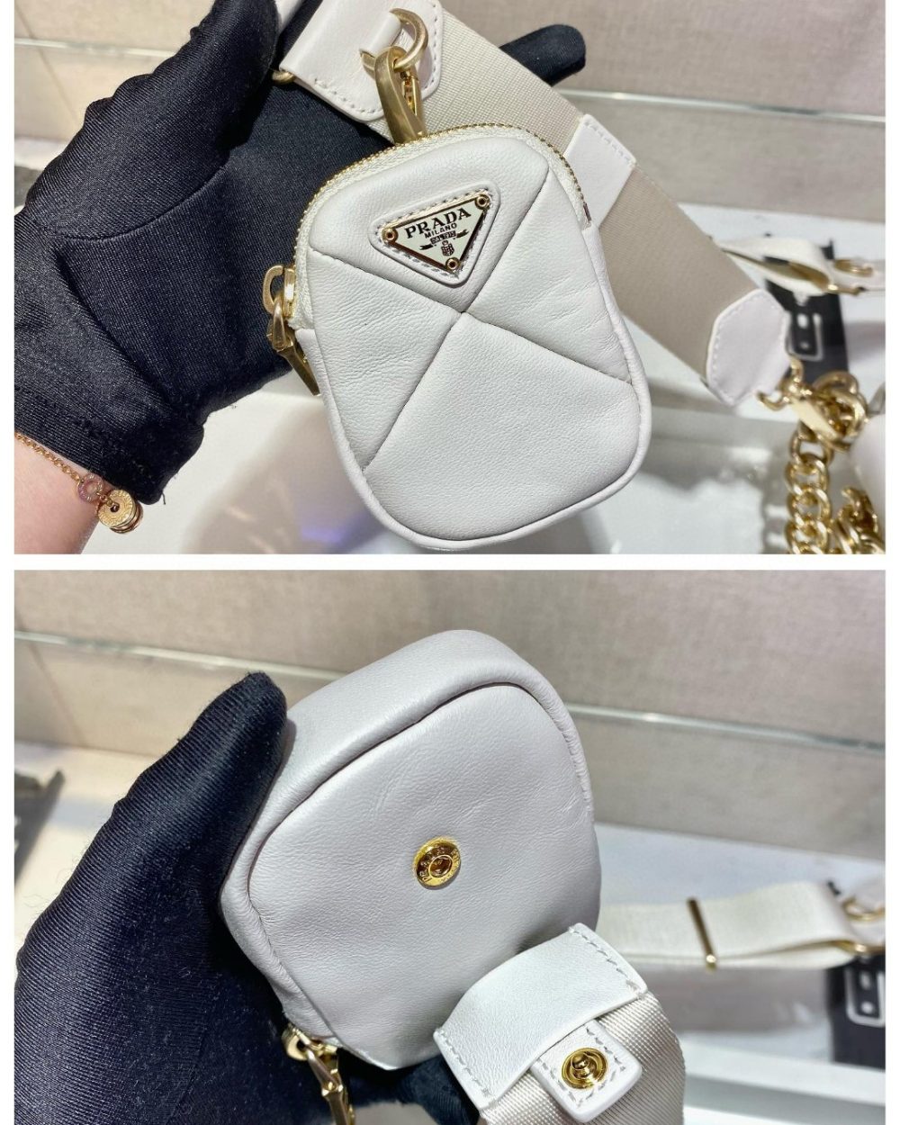 Prada Re-Nylon Padded Shoulder Bag White For Women, Women's Bags 11in/28cm