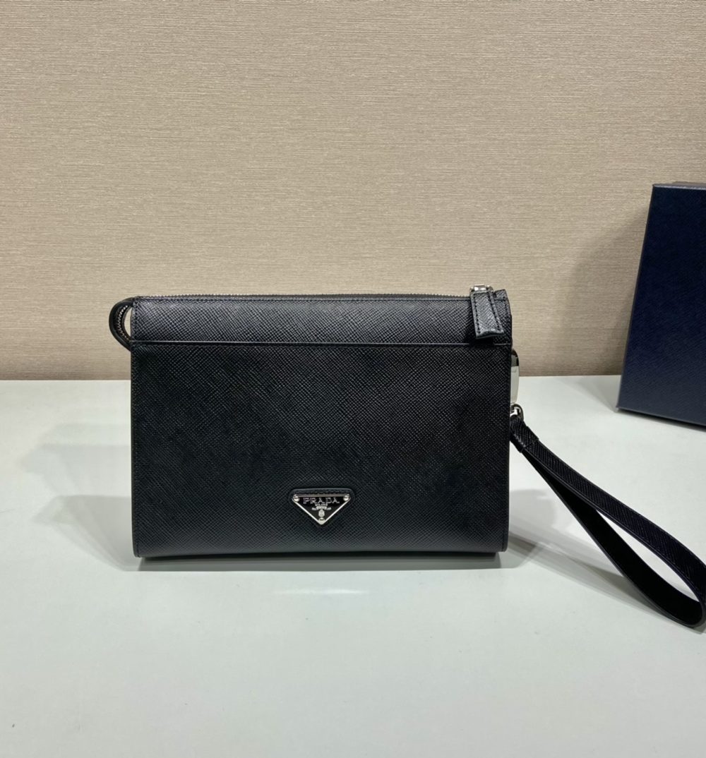 Prada Saffiano Pouch Black For Women, Women's Bags 9.8in/25cm 2VF039_2FAD_F0002_V_OOO