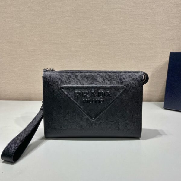 Prada Saffiano Pouch Black For Women, Women's Bags 9.8in/25cm 2VF039_2FAD_F0002_V_OOO
