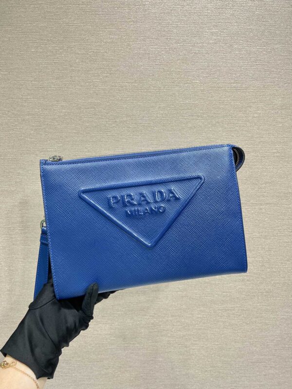 Prada Saffiano Pouch Blue For Women, Women's Bags 9.8in/25cm 2VF039_2FAD_F0016_V_OOO