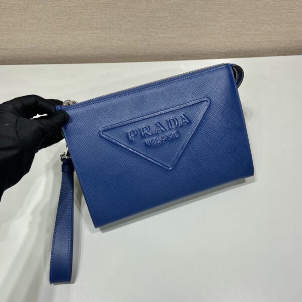 Prada Saffiano Pouch Blue For Women, Women's Bags 9.8in/25cm 2VF039_2FAD_F0016_V_OOO