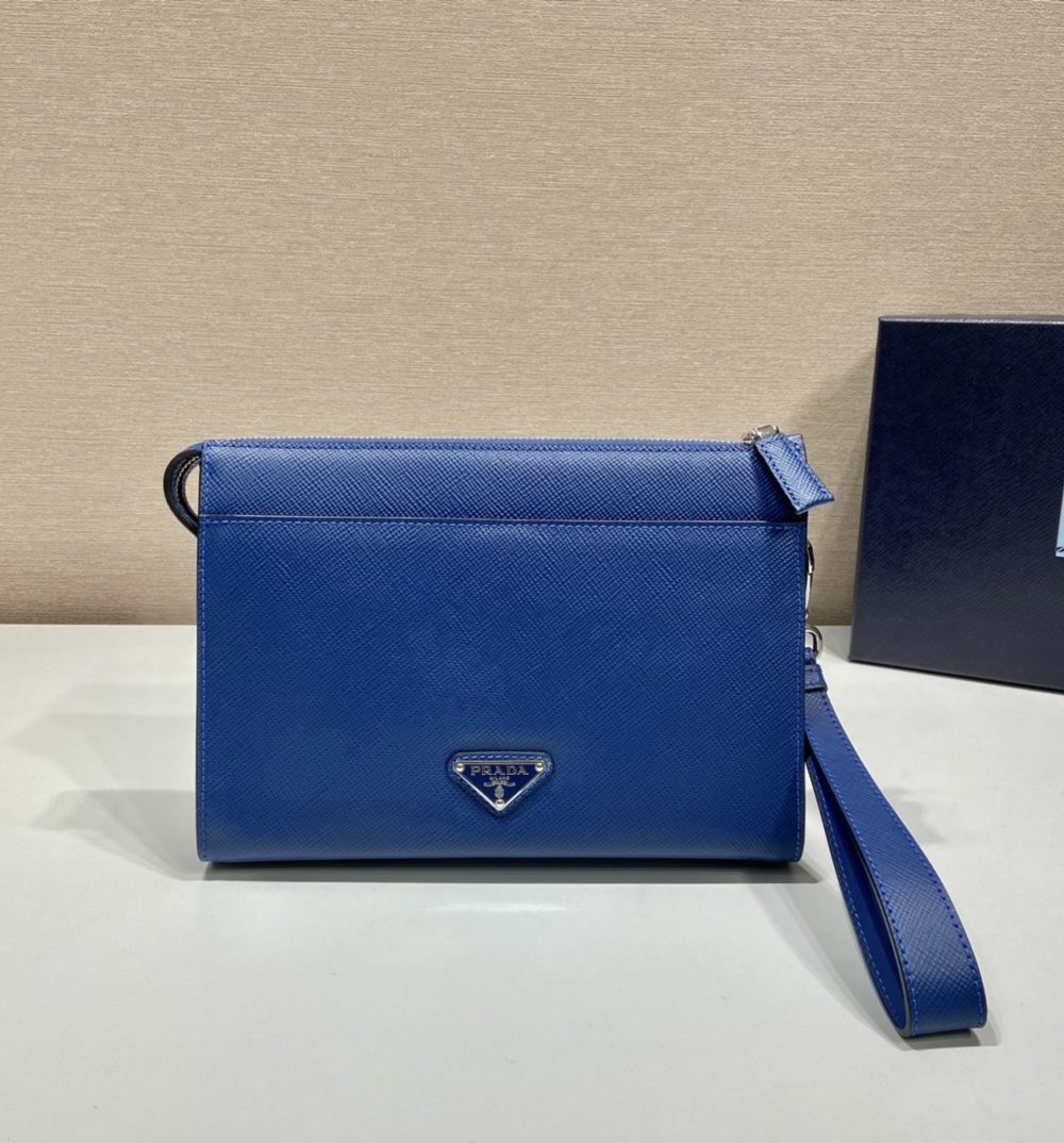 Prada Saffiano Pouch Blue For Women, Women's Bags 9.8in/25cm 2VF039_2FAD_F0016_V_OOO