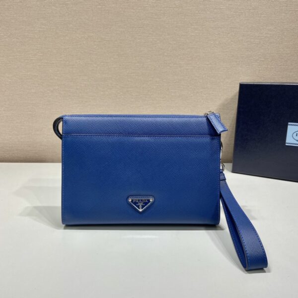 Prada Saffiano Pouch Blue For Women, Women's Bags 9.8in/25cm 2VF039_2FAD_F0016_V_OOO