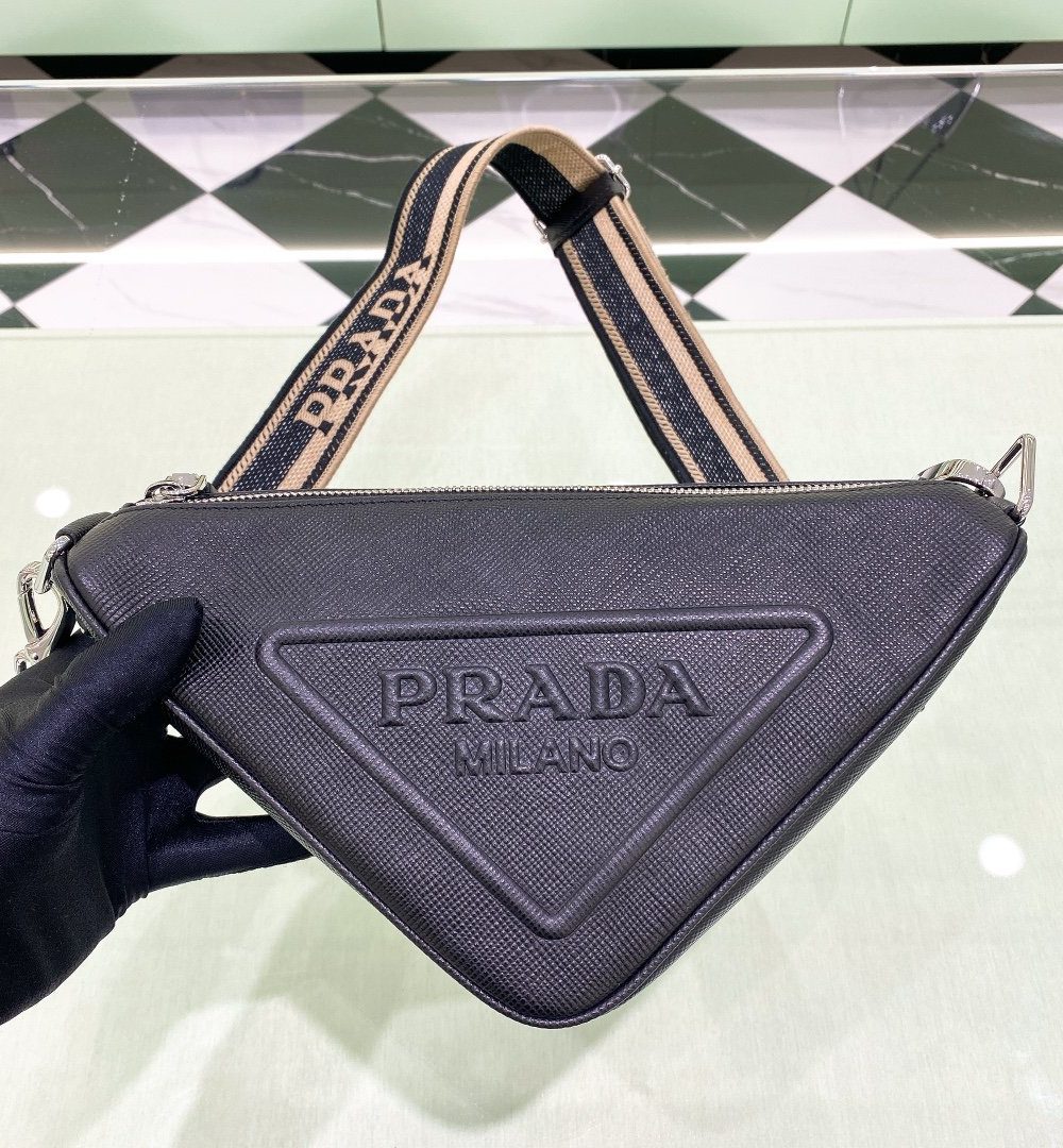 Prada Saffiano Triangle Bag Black For Women, Women's Bags 11in/28cm 2VH155_2FAD_F0002_V_OOO