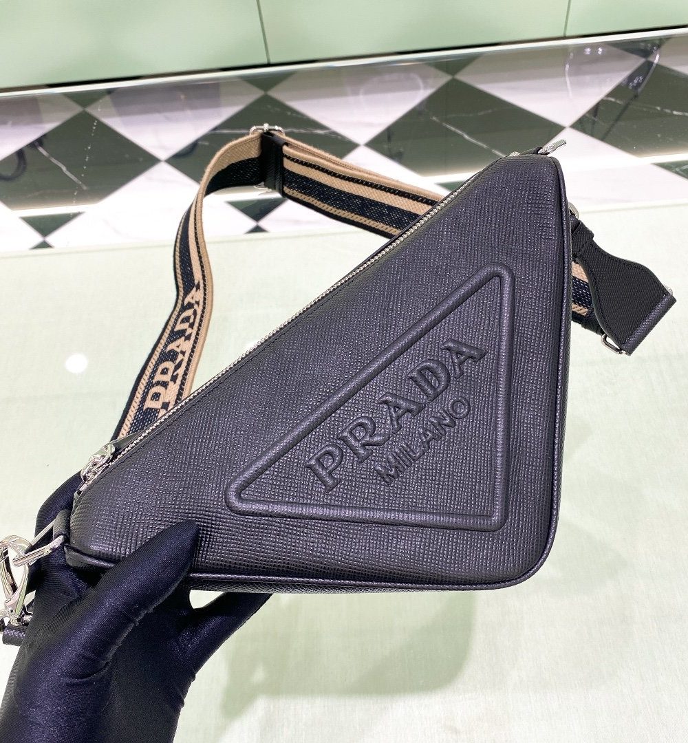 Prada Saffiano Triangle Bag Black For Women, Women's Bags 11in/28cm 2VH155_2FAD_F0002_V_OOO