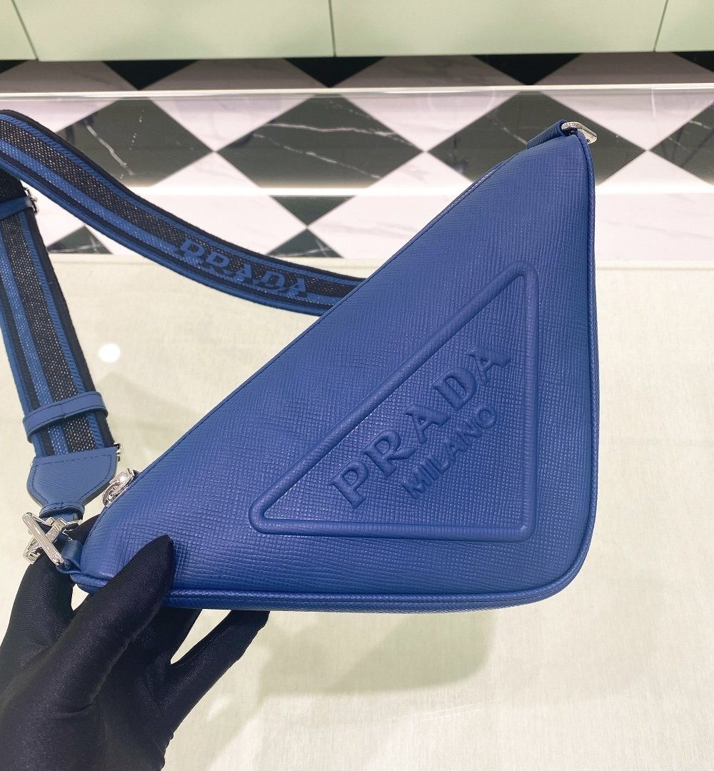 Prada Saffiano Triangle Bag Blue For Women, Women's Bags 11in/28cm 2VH155_2FAD_F0016_V_OOO