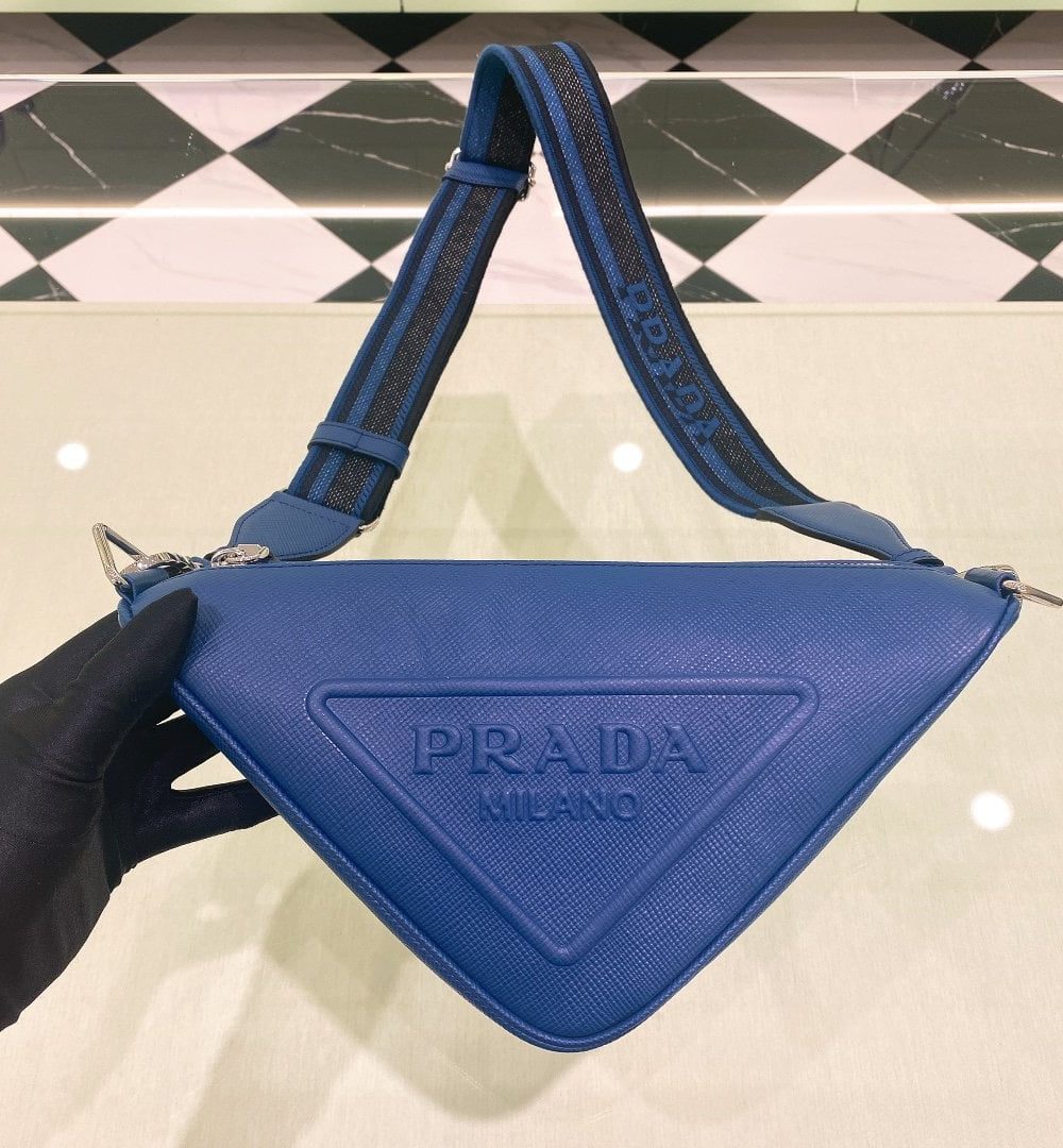 Prada Saffiano Triangle Bag Blue For Women, Women's Bags 11in/28cm 2VH155_2FAD_F0016_V_OOO