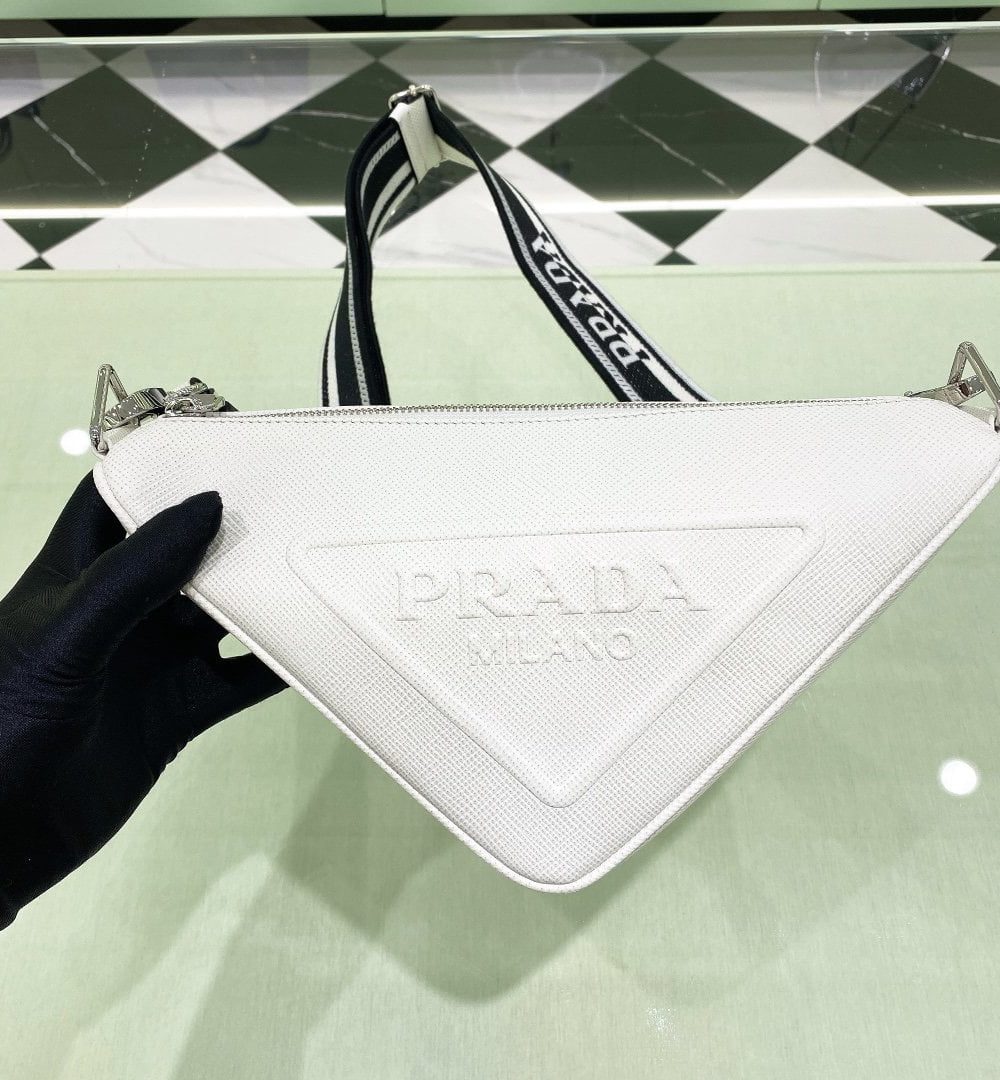 Prada Saffiano Triangle Bag White For Women, Women's Bags 11in/28cm 2VH155_2FAD_F0009_V_OOO