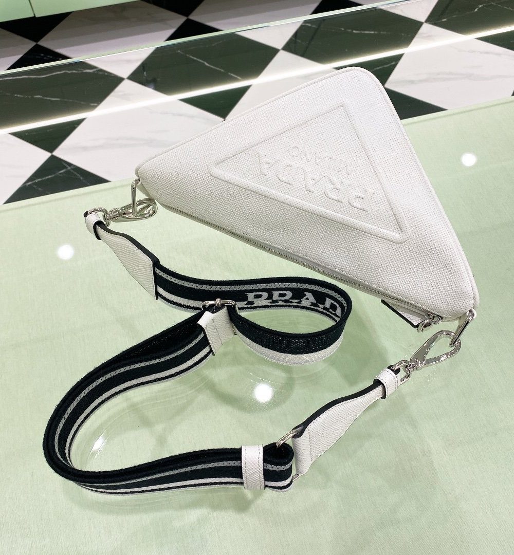 Prada Saffiano Triangle Bag White For Women, Women's Bags 11in/28cm 2VH155_2FAD_F0009_V_OOO