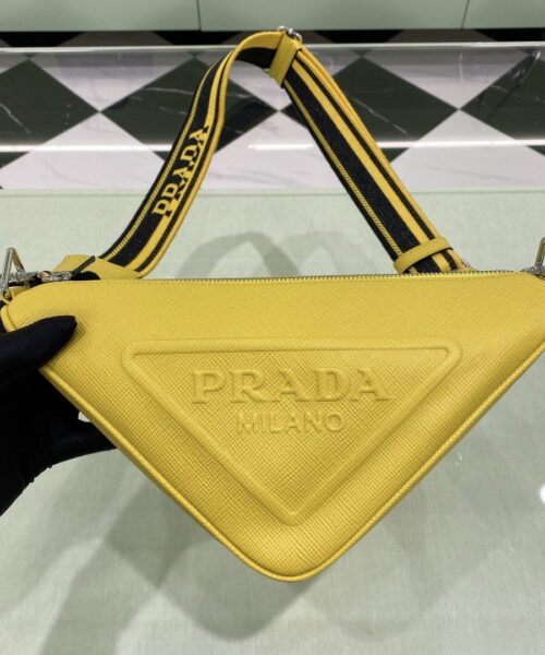 Prada Saffiano Triangle Bag Yellow For Women, Women's Bags 11in/28cm 2VH155_2FAD_F0377_V_OOO