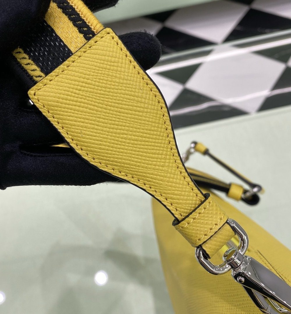 Prada Saffiano Triangle Bag Yellow For Women, Women's Bags 11in/28cm 2VH155_2FAD_F0377_V_OOO