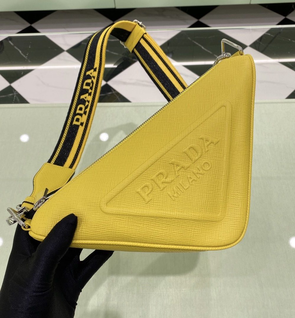 Prada Saffiano Triangle Bag Yellow For Women, Women's Bags 11in/28cm 2VH155_2FAD_F0377_V_OOO