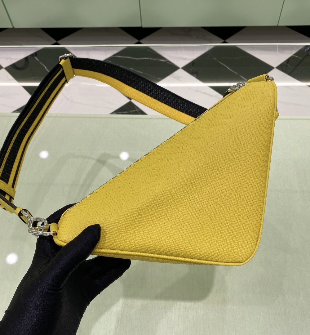 Prada Saffiano Triangle Bag Yellow For Women, Women's Bags 11in/28cm 2VH155_2FAD_F0377_V_OOO