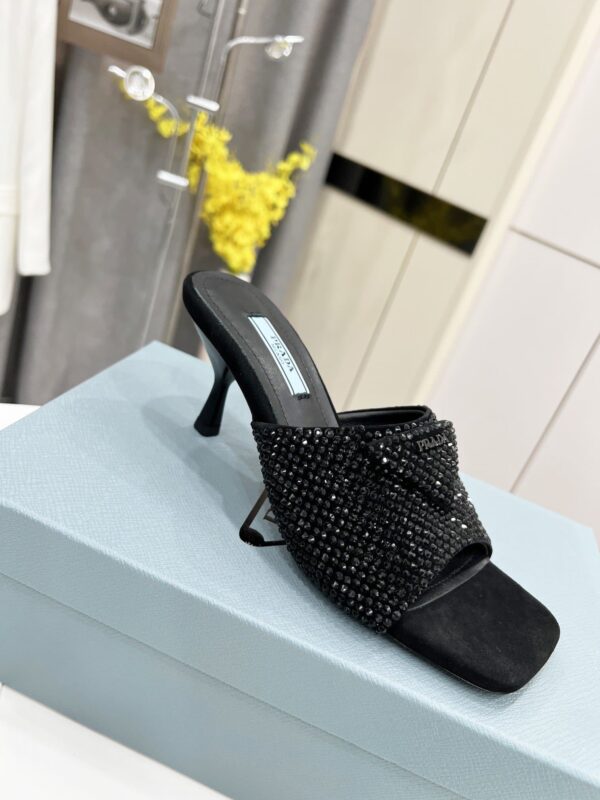 Prada Satin Heeled Sandals With Crystals Black For Women 2.55in/65mm PRD 1XX608_2AWL_F0002_F_065