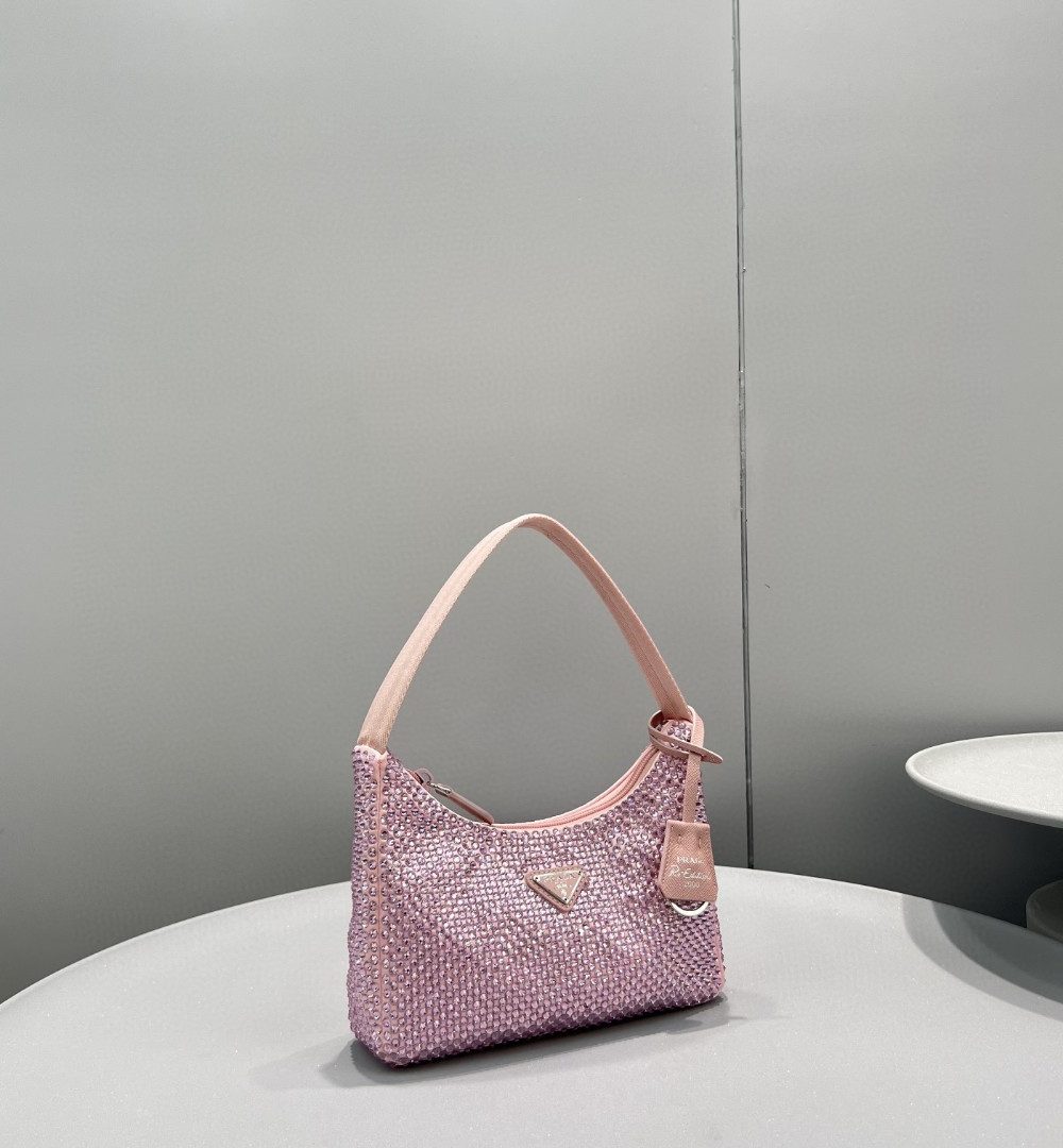 Prada Satin Mini-Bag With Crystals Silver For Women, Women's Bags 8.6in/22cm