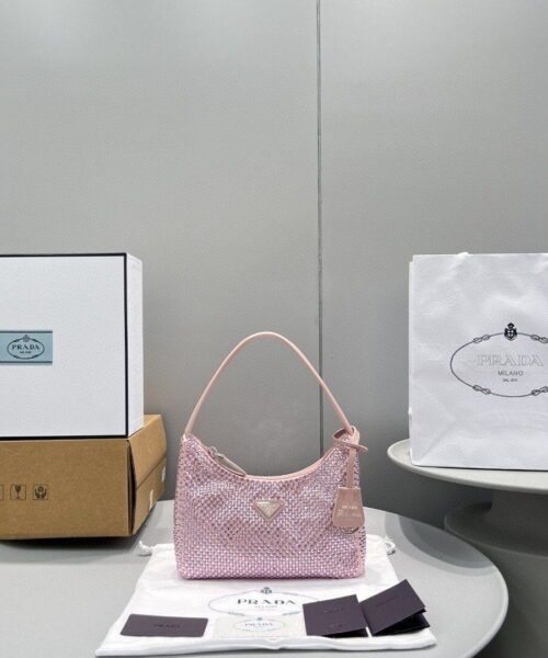 Prada Satin Mini-Bag With Crystals Silver For Women, Women's Bags 8.6in/22cm