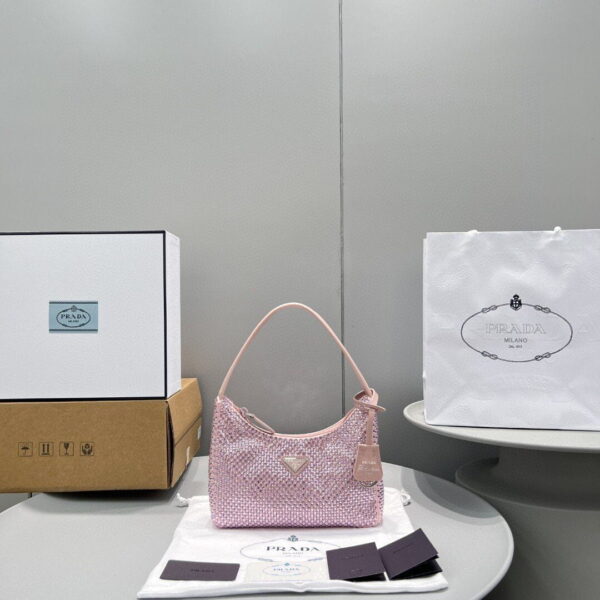 Prada Satin Mini-Bag With Crystals Silver For Women, Women's Bags 8.6in/22cm