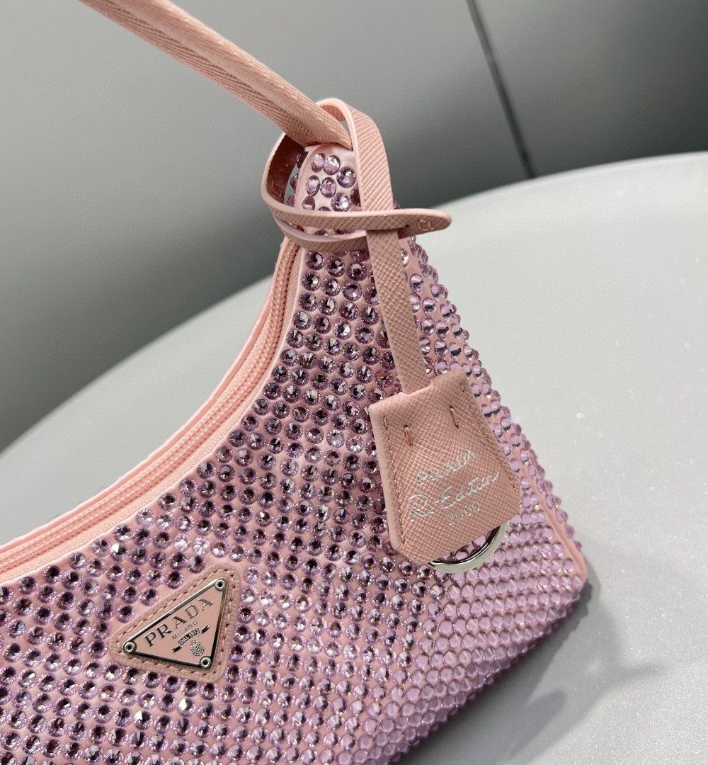 Prada Satin Mini-Bag With Crystals Silver For Women, Women's Bags 8.6in/22cm