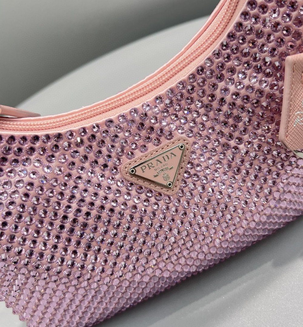 Prada Satin Mini-Bag With Crystals Silver For Women, Women's Bags 8.6in/22cm