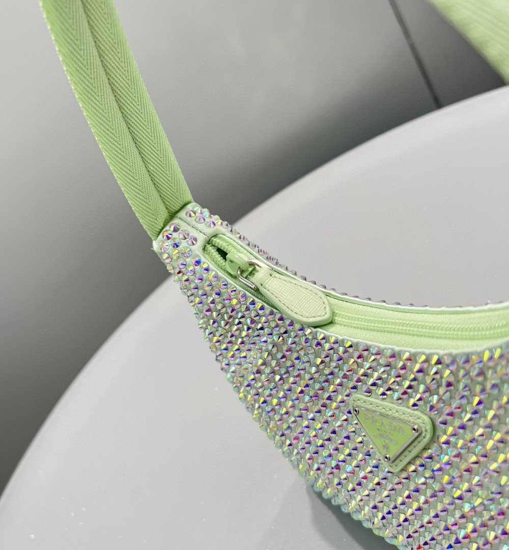 Prada Satin Mini-Bag With Crystals Silver/Gold For Women, Women's Bags 8.6in/22cm